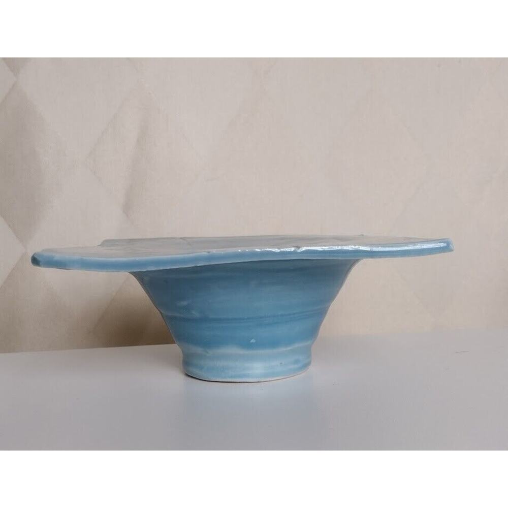 Ikebana Ceramic Vase, Unusual Square Shape with Leaf Imprints, Aqua‎ Blue